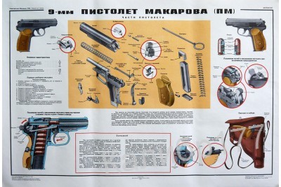 Плакат "9мм Пистолет Макарова (ПМ)" Воениздат 1991г оригинал СССР